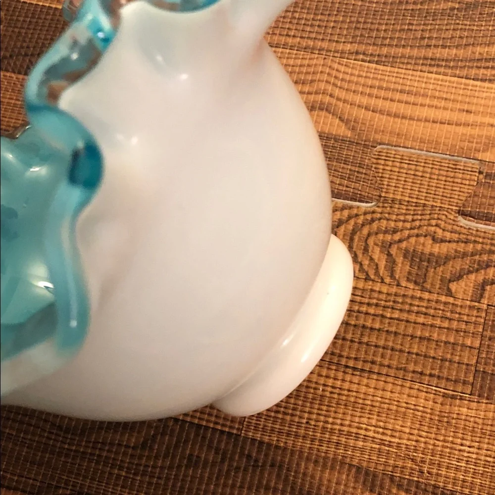 Source Unknown Aqua and White Ruffled Glass Vase